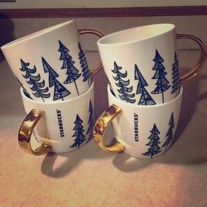 Set of 4 Starbucks mugs with Gold Handle